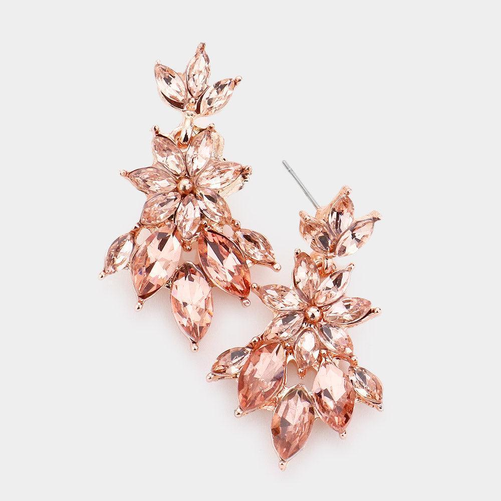 Peach Marquise Stone Cluster Dangle Evening Earrings - Jewelry Store by Erik Rayo