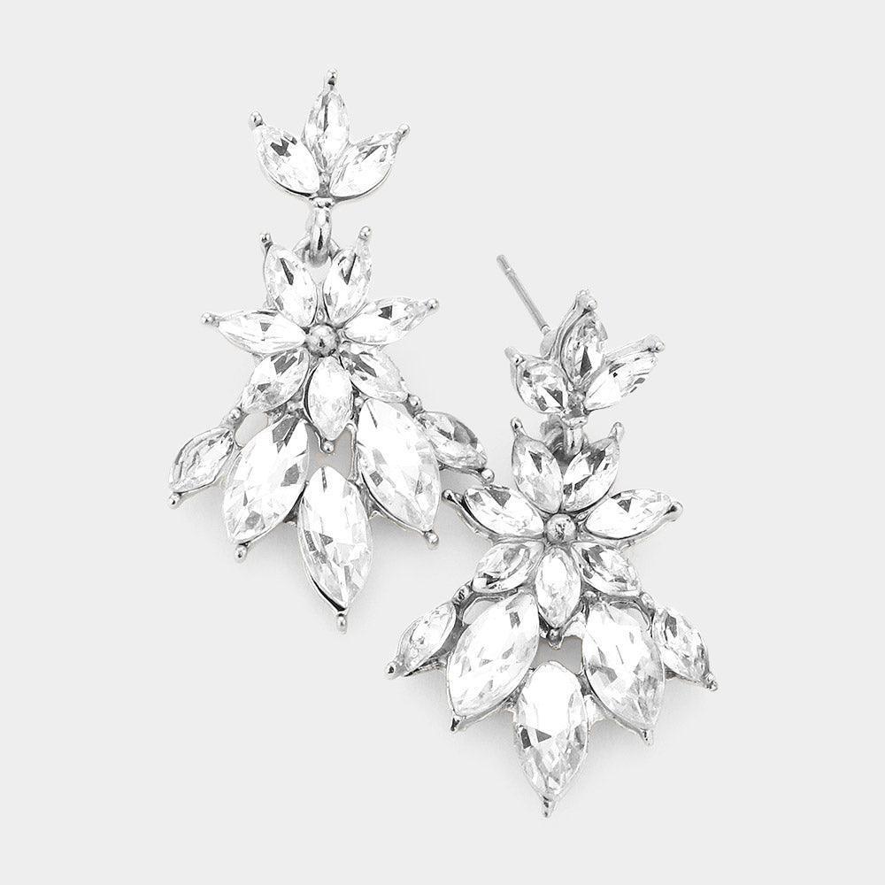 Silver Marquise Stone Cluster Dangle Evening Earrings - Jewelry Store by Erik Rayo