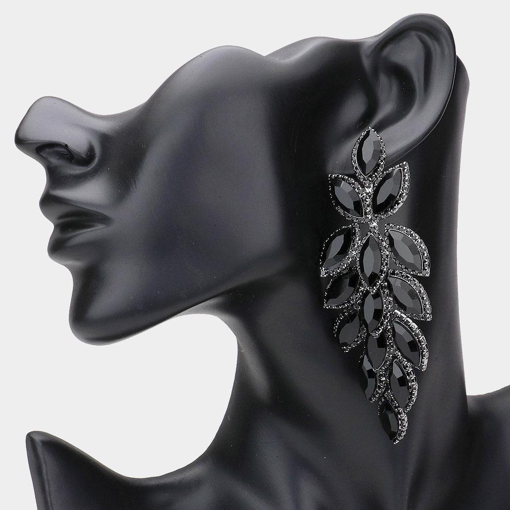 Black Marquise Stone Cluster Vine Dangle Evening Earrings - Jewelry Store by Erik Rayo