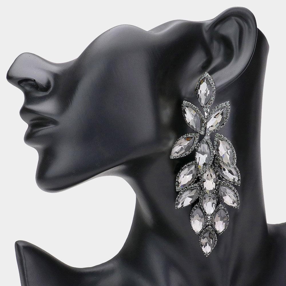 Black Marquise Stone Cluster Vine Dangle Evening Earrings - Jewelry Store by Erik Rayo