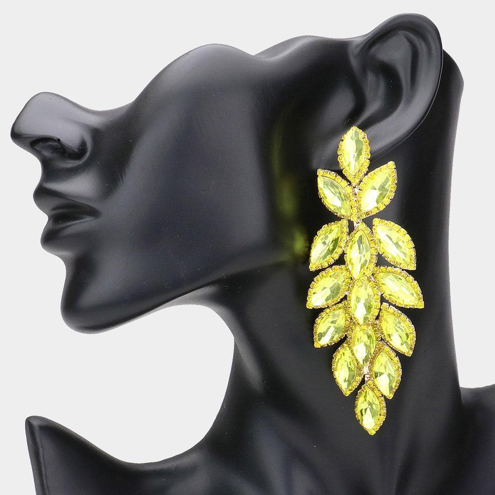 Yellow Marquise Stone Cluster Vine Dangle Evening Earrings - Jewelry Store by Erik Rayo