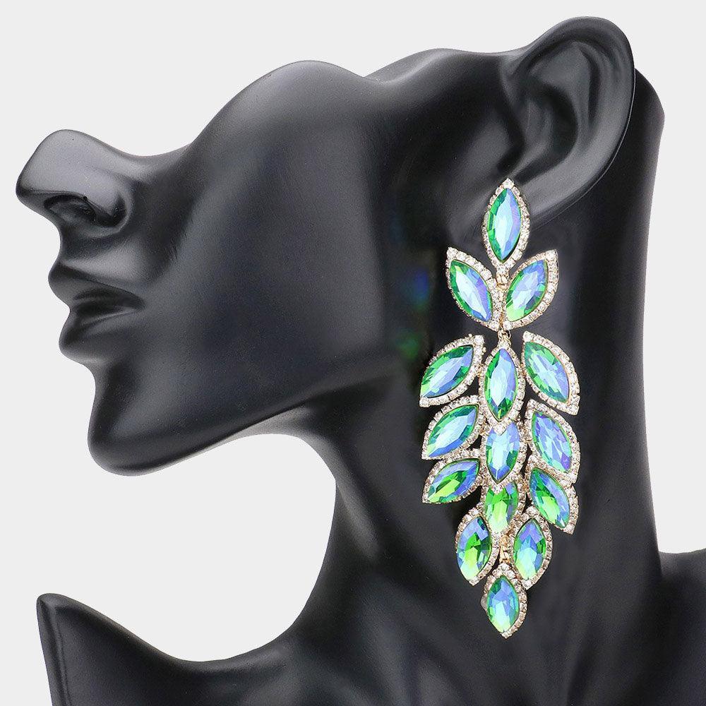 Green Marquise Stone Cluster Vine Dangle Evening Earrings - Jewelry Store by Erik Rayo