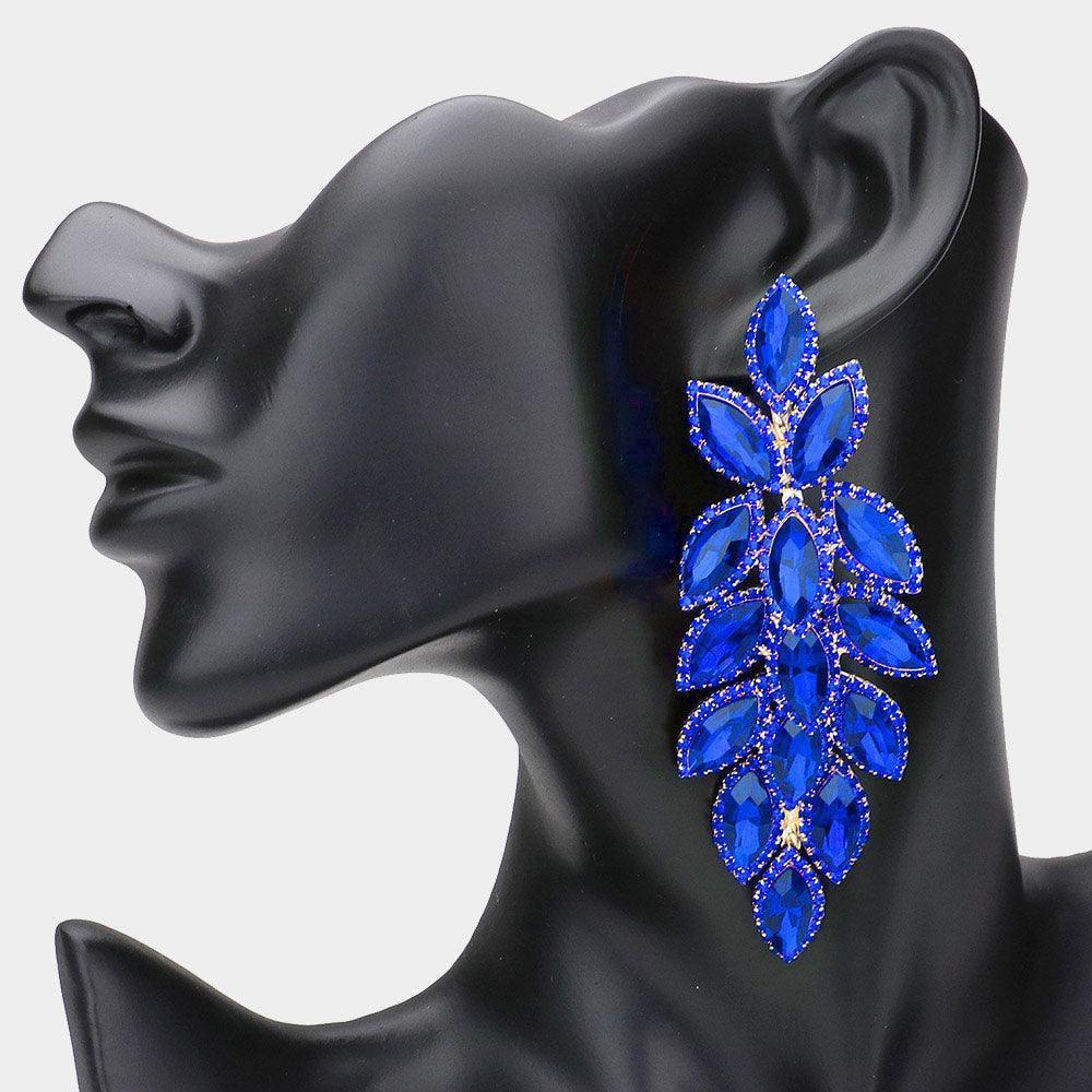 Marquise Stone Cluster Vine Dangle Evening Earrings - Jewelry Store by Erik Rayo