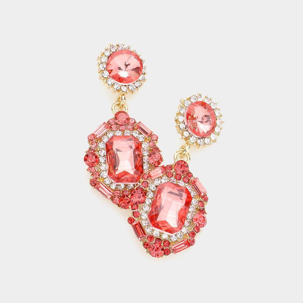 Coral Emerald Cut Crystal Evening Earrings - Jewelry Store by Erik Rayo