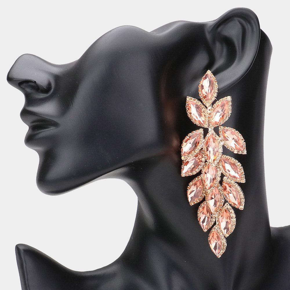 Peach Marquise Stone Cluster Vine Dangle Evening Earrings - Jewelry Store by Erik Rayo