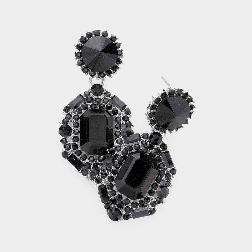 Black Emerald Cut Crystal Evening Earrings - Jewelry Store by Erik Rayo
