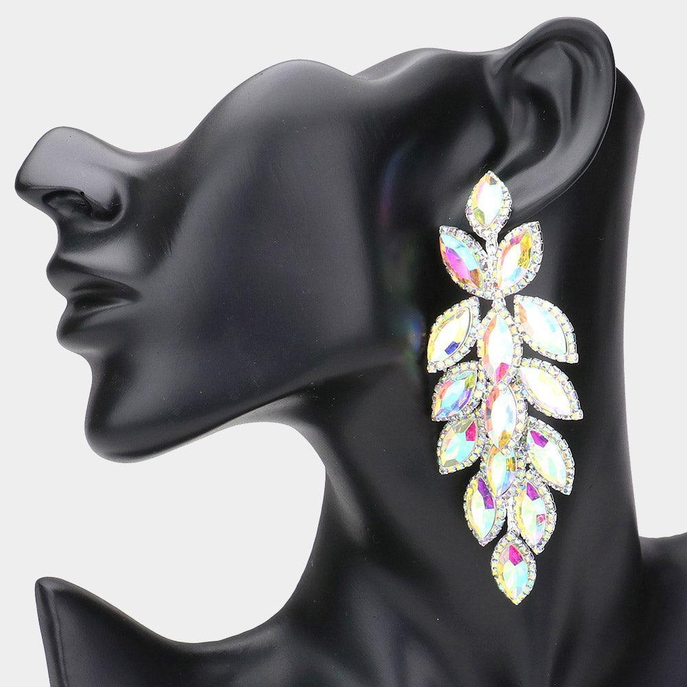 Silver Marquise Stone Cluster Vine Dangle Evening Earrings - Jewelry Store by Erik Rayo