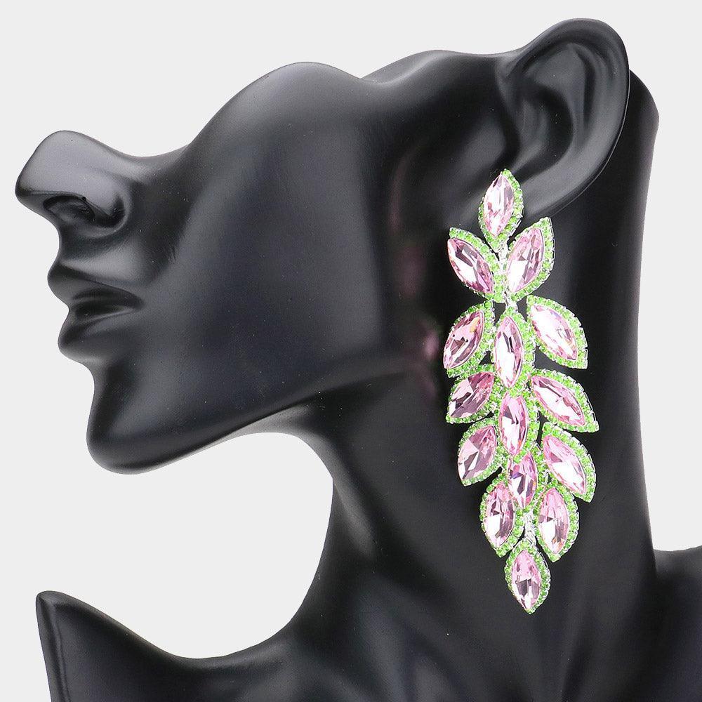Pink Marquise Stone Cluster Vine Dangle Evening Earrings - Jewelry Store by Erik Rayo