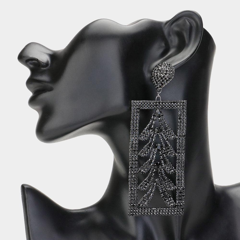 Black Rhinestone Paved Oversized Frame Evening Earrings - Jewelry Store by Erik Rayo