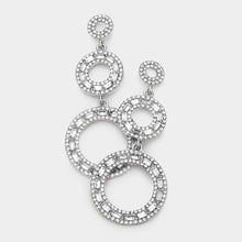 Load image into Gallery viewer, Silver Rectangle Stone Pointed Triple Open Circle Link Dangle Evening Earrings
