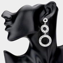Load image into Gallery viewer, Silver Rectangle Stone Pointed Triple Open Circle Link Dangle Evening Earrings
