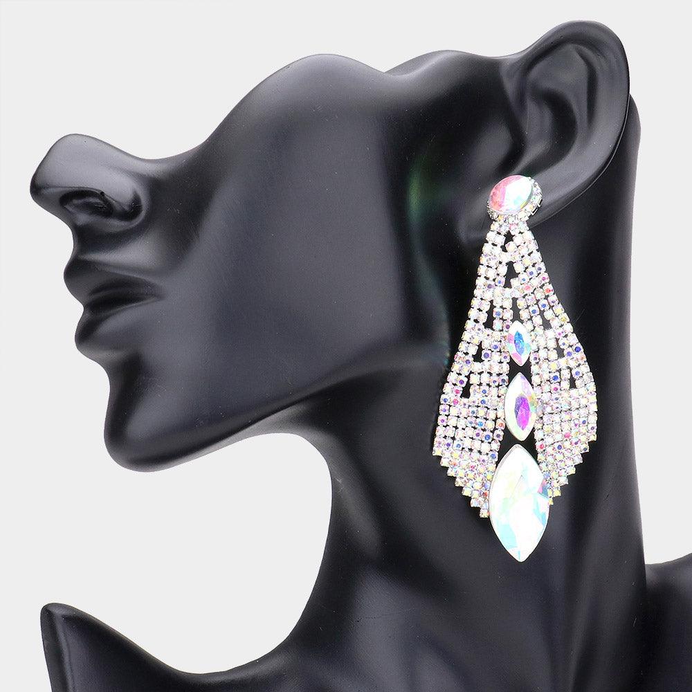 Silver Triple Marquise Stone Accented Evening Earrings