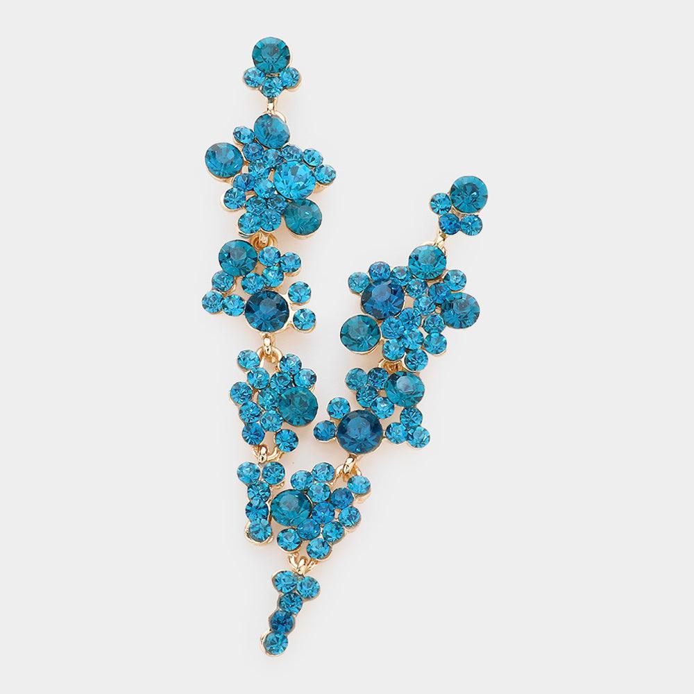 Blue Bubble Stone Cluster Dangle Evening Earrings - Jewelry Store by Erik Rayo