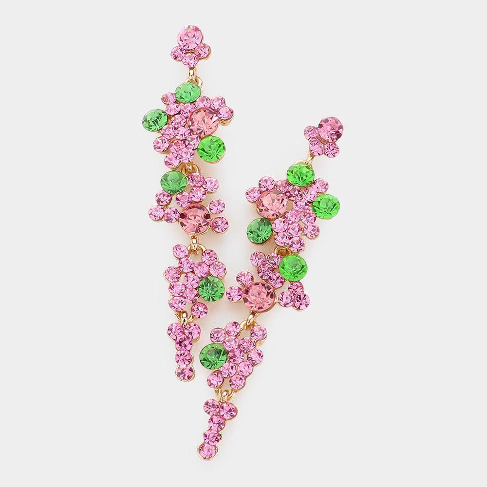 Pink Bubble Stone Cluster Dangle Evening Earrings - Jewelry Store by Erik Rayo