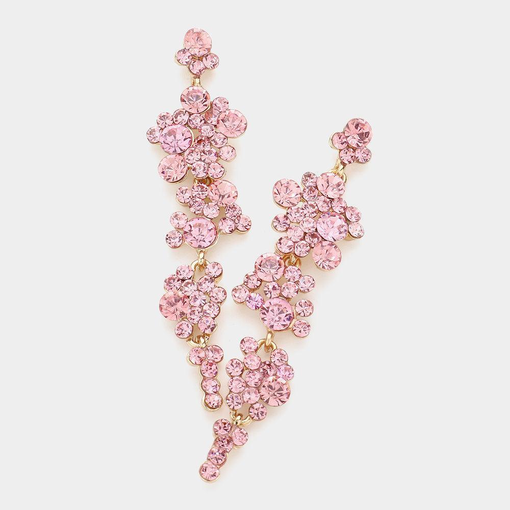 Pink Bubble Stone Cluster Dangle Evening Earrings - Jewelry Store by Erik Rayo
