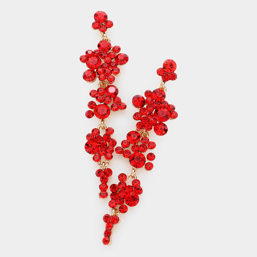 Red Bubble Stone Cluster Dangle Evening Earrings