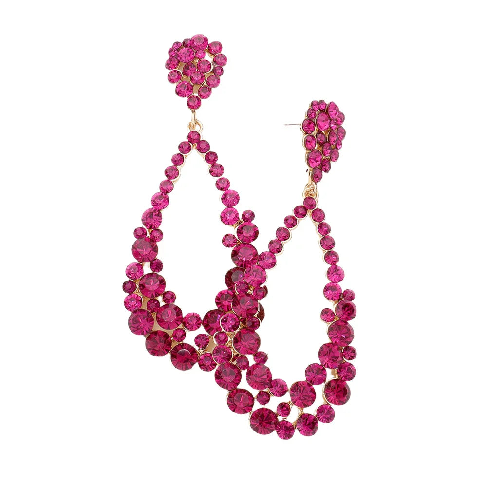Fuchsia Crystal Bubble Cluster Teardrop Evening Earrings - Jewelry Store by Erik Rayo