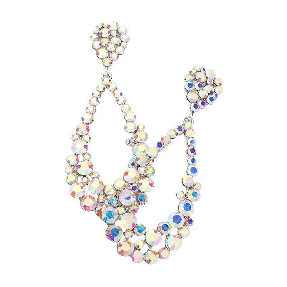 Silver Crystal Bubble Cluster Teardrop Evening Earrings - Jewelry Store by Erik Rayo