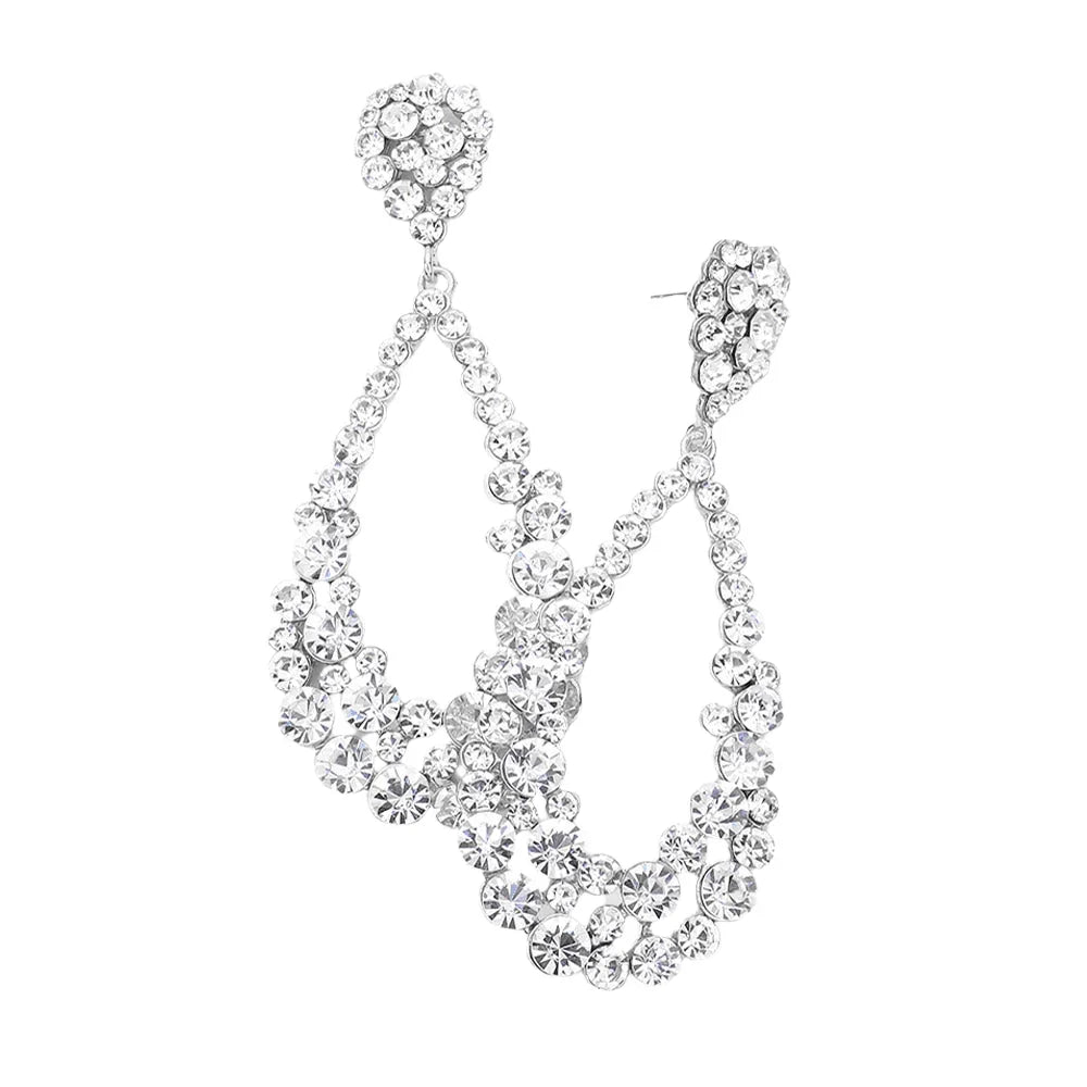 Silver Crystal Bubble Cluster Teardrop Evening Earrings - Jewelry Store by Erik Rayo