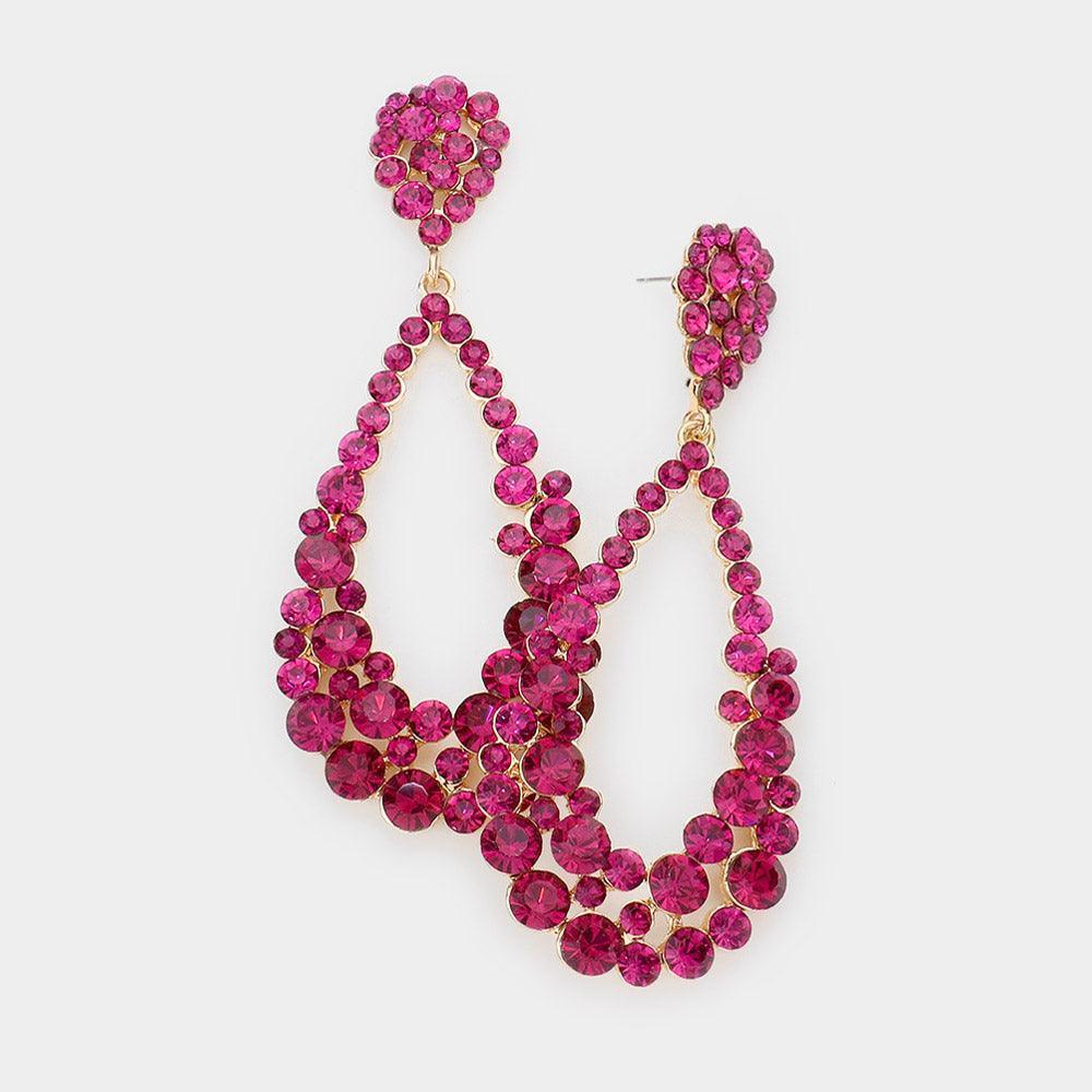 Fuchsia Crystal Bubble Cluster Teardrop Evening Earrings - Jewelry Store by Erik Rayo