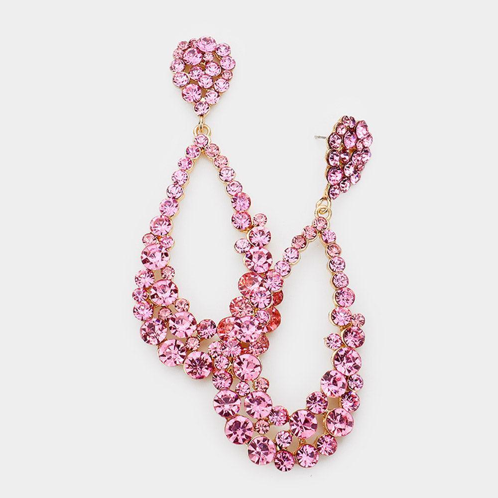 Pink Crystal Bubble Cluster Teardrop Evening Earrings - Jewelry Store by Erik Rayo