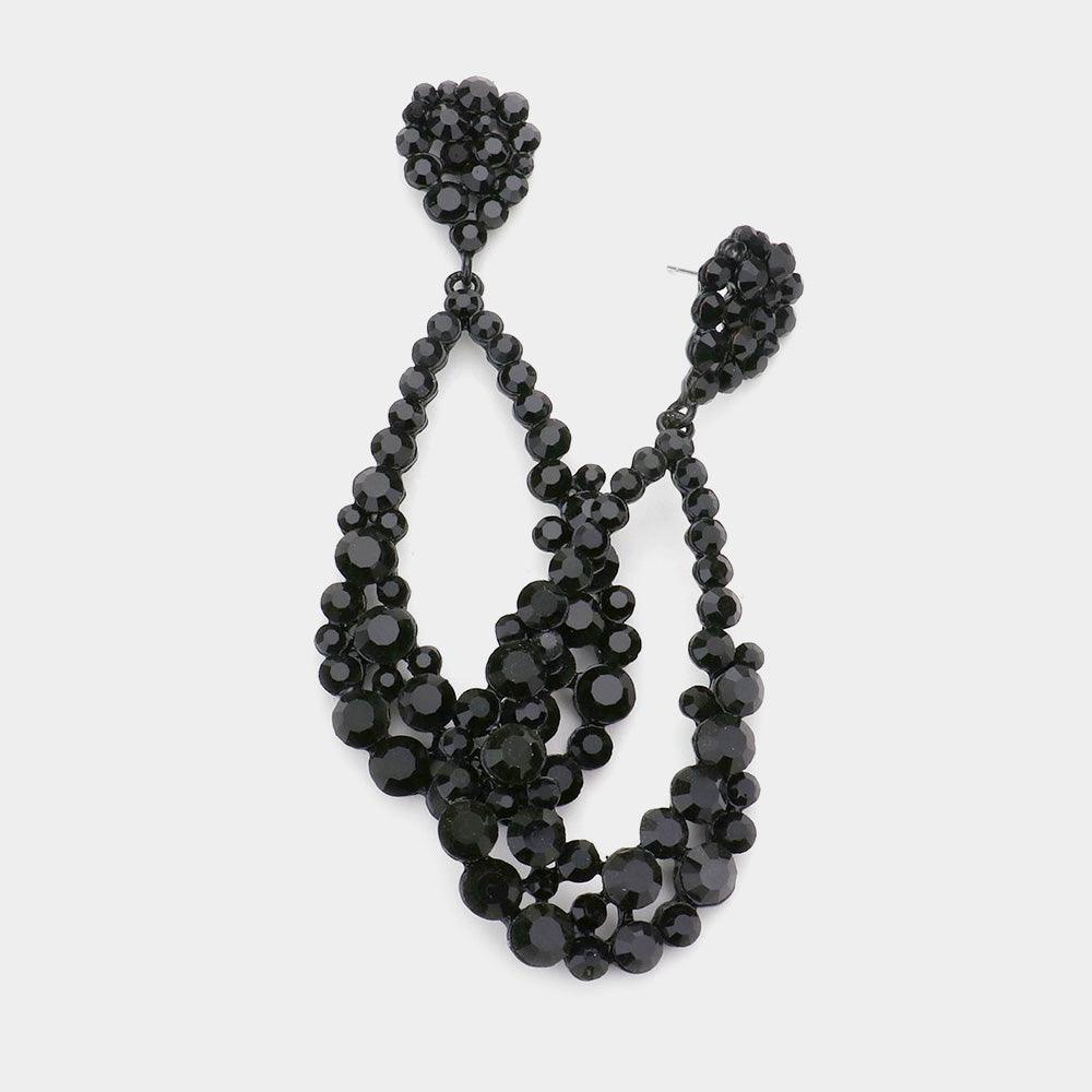 Black Crystal Bubble Cluster Teardrop Evening Earrings - Jewelry Store by Erik Rayo