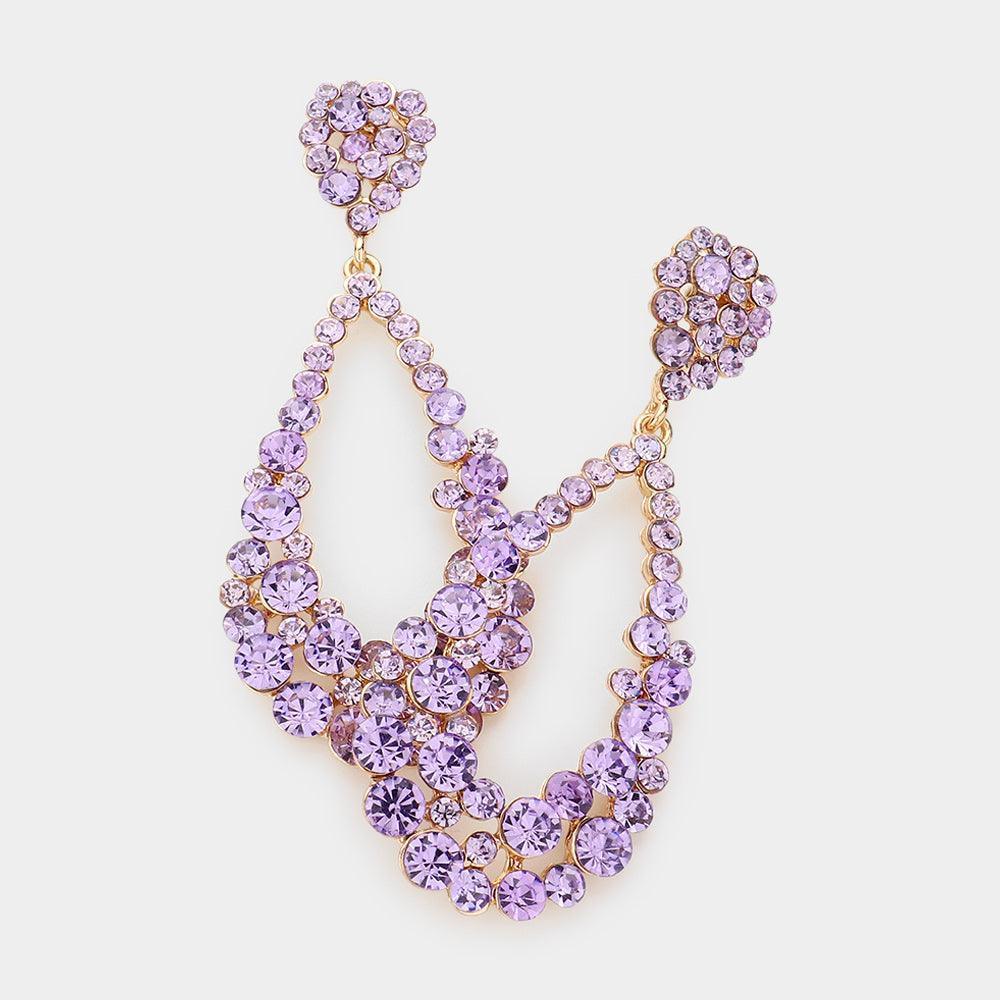 Lavender Crystal Bubble Cluster Teardrop Evening Earrings - Jewelry Store by Erik Rayo