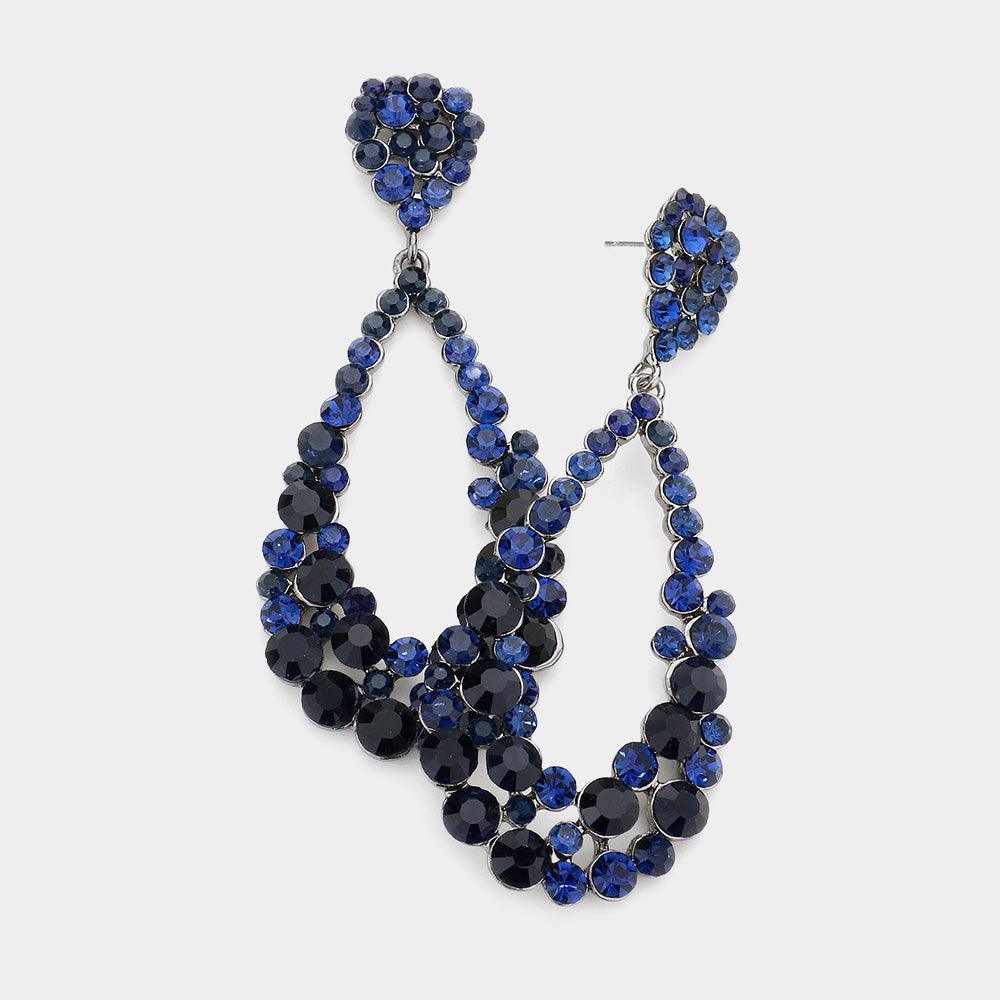 Blue Crystal Bubble Cluster Teardrop Evening Earrings - Jewelry Store by Erik Rayo