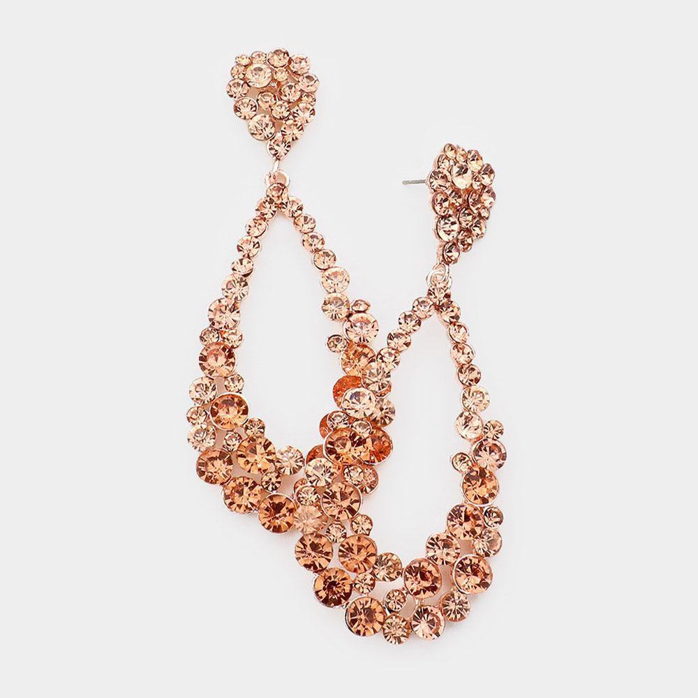 Peach Crystal Bubble Cluster Teardrop Evening Earrings - Jewelry Store by Erik Rayo