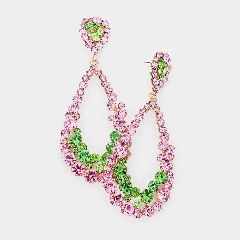 Pink Crystal Bubble Cluster Teardrop Evening Earrings - Jewelry Store by Erik Rayo