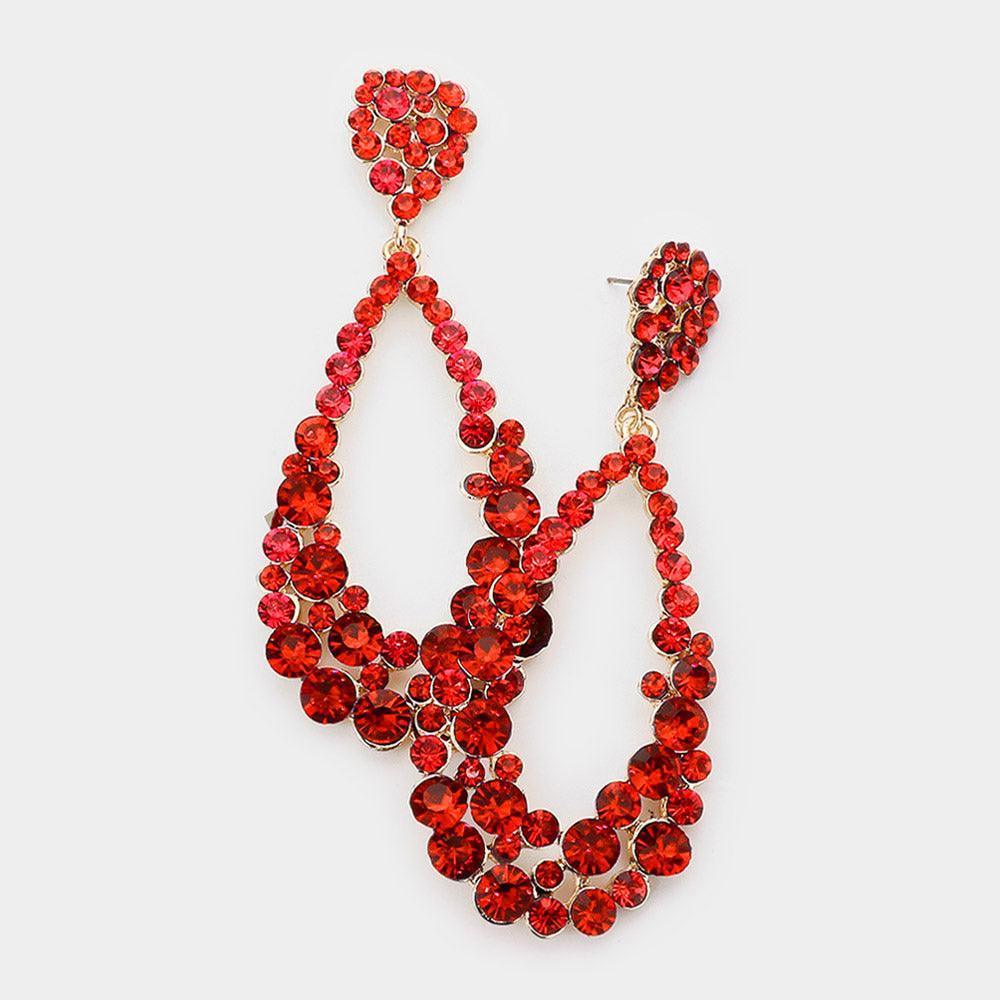 Red Crystal Bubble Cluster Teardrop Evening Earrings - Jewelry Store by Erik Rayo