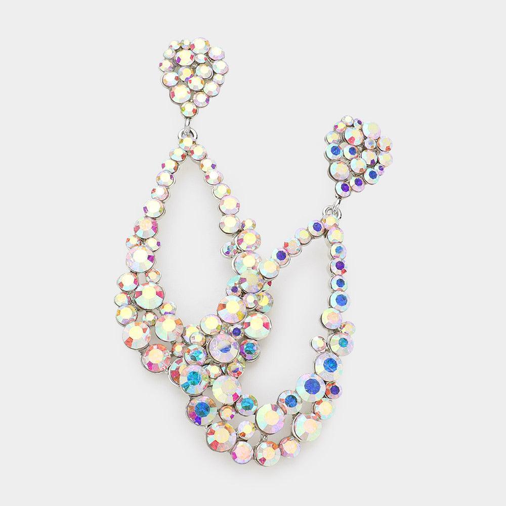 Silver Crystal Bubble Cluster Teardrop Evening Earrings - Jewelry Store by Erik Rayo