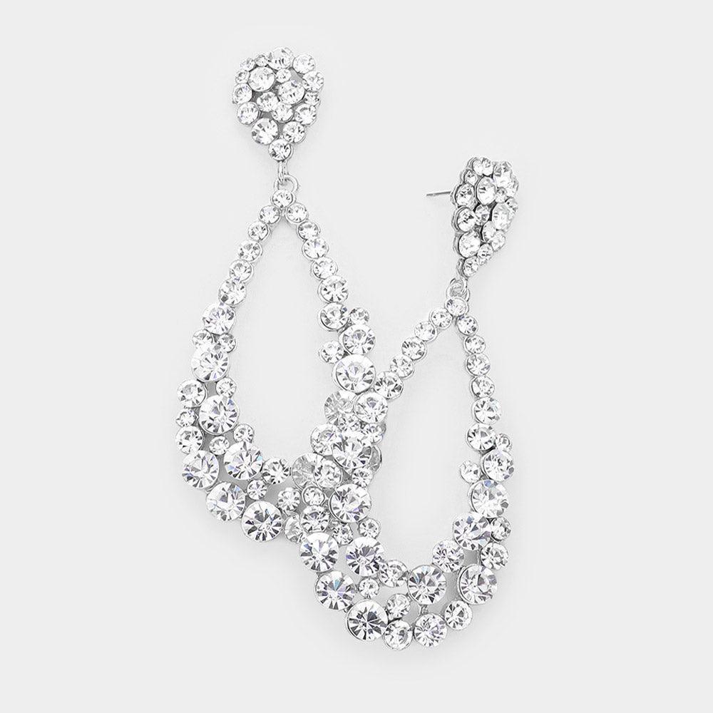 Silver Crystal Bubble Cluster Teardrop Evening Earrings - Jewelry Store by Erik Rayo