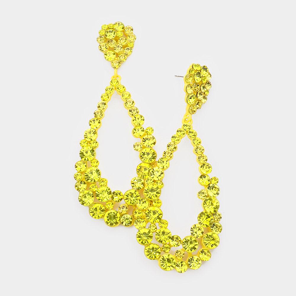 Yellow Crystal Bubble Cluster Teardrop Evening Earrings