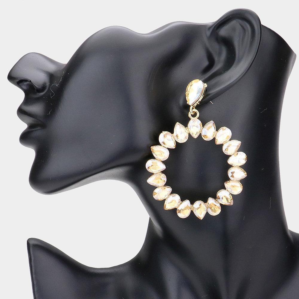 Teardrop Stone Cluster Open Circle Dangle Evening Earrings - Jewelry Store by Erik Rayo