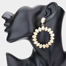 Load image into Gallery viewer, Teardrop Stone Cluster Open Circle Dangle Evening Earrings
