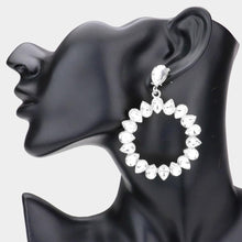 Load image into Gallery viewer, Silver Teardrop Stone Cluster Open Circle Dangle Evening Earrings
