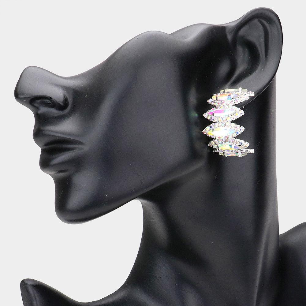 Silver Marquise Stone Cluster Half Hoop Evening Earrings - Jewelry Store by Erik Rayo