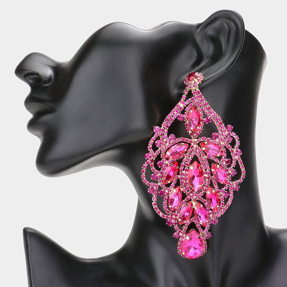 Fuchsia Marquise Stone Accented Statement Evening Earrings - Jewelry Store by Erik Rayo