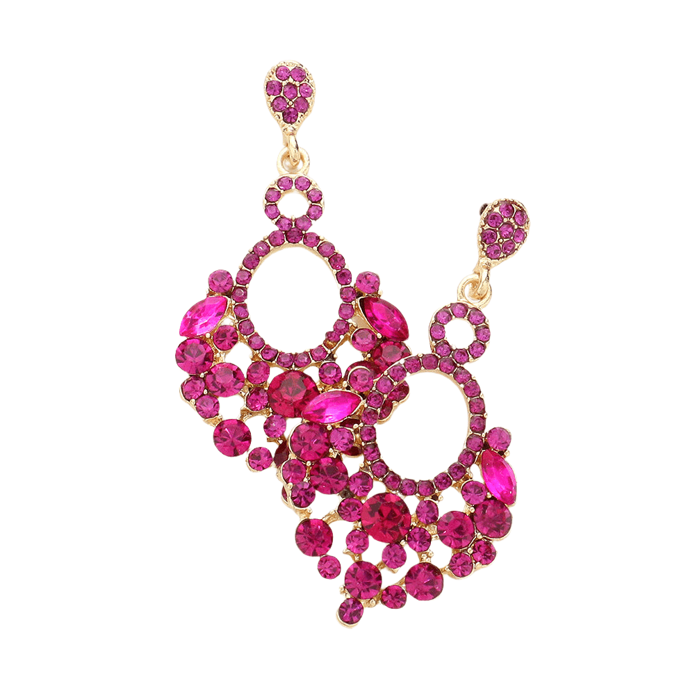 Fuchsia Marquise Crystal Chandelier Statement Evening Earrings