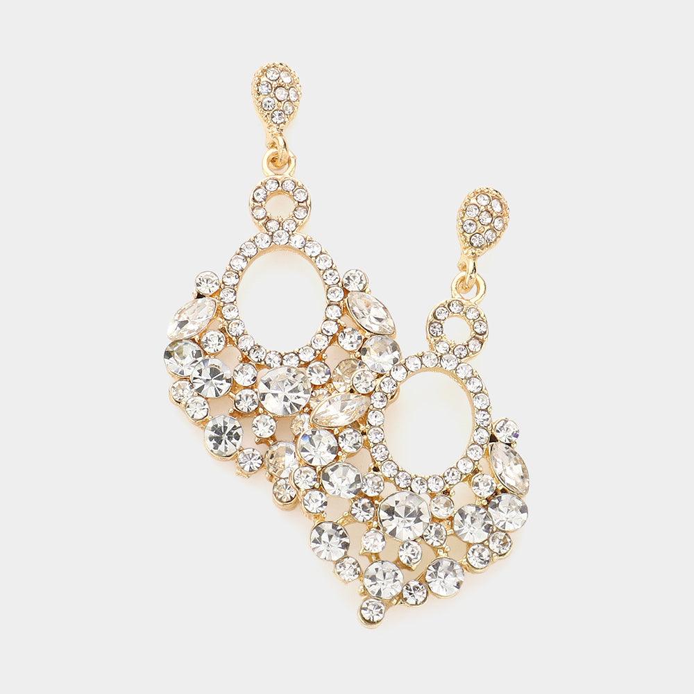 Gold Marquise Crystal Chandelier Statement Evening Earrings