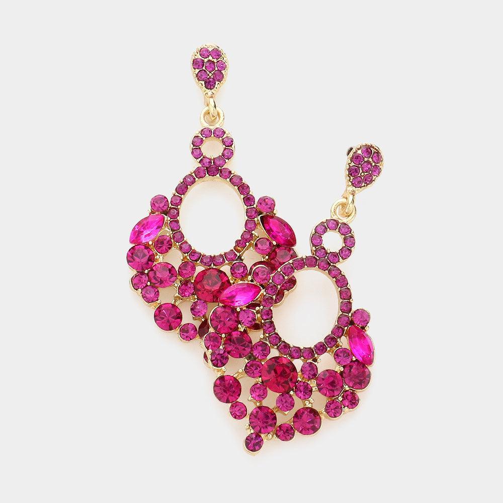 Fuchsia Marquise Crystal Chandelier Statement Evening Earrings - Jewelry Store by Erik Rayo