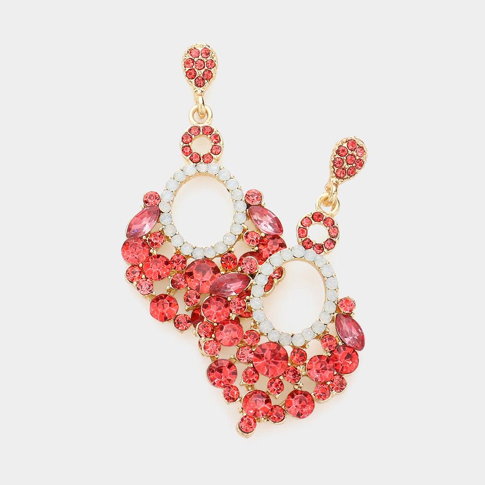 Coral Marquise Crystal Chandelier Statement Evening Earrings