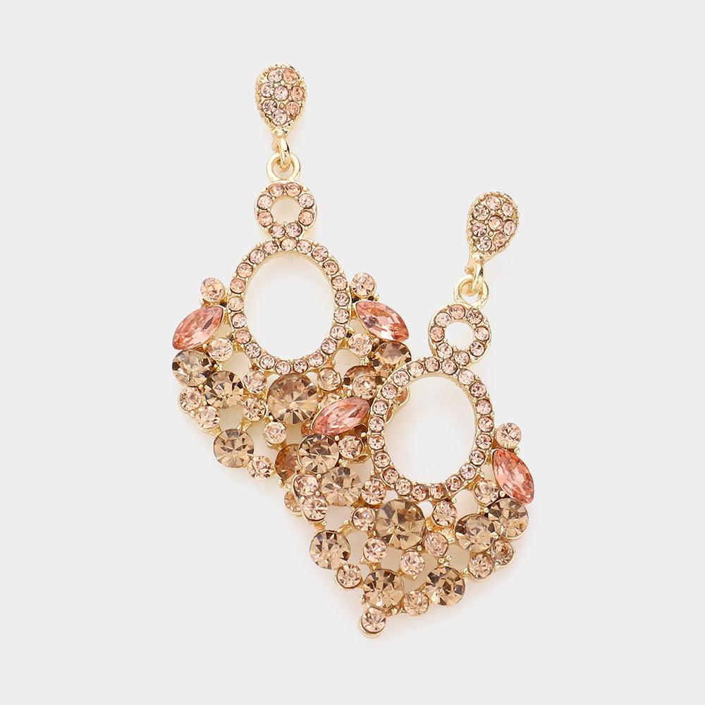 Peach Marquise Crystal Chandelier Statement Evening Earrings