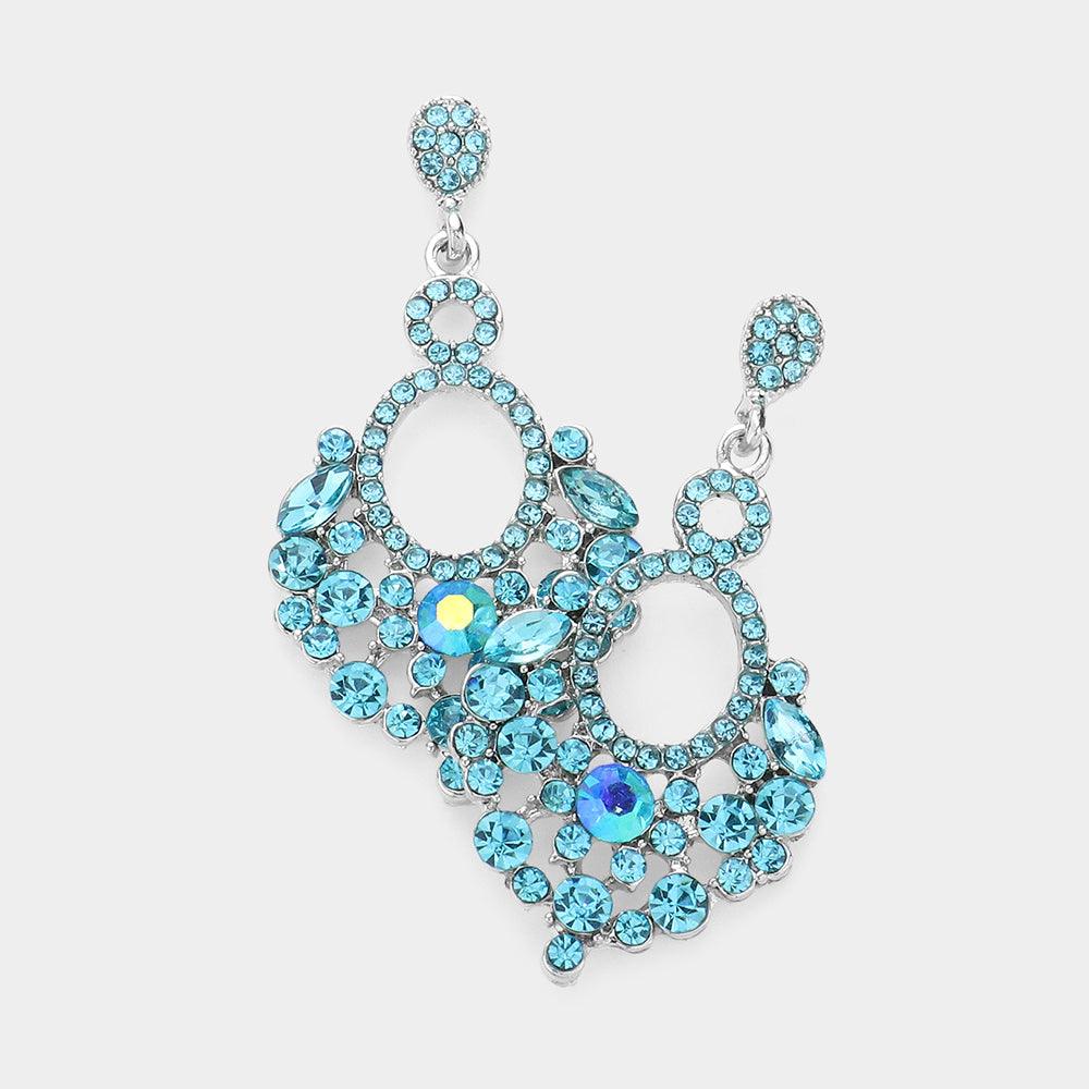 Aqua Marquise Crystal Chandelier Statement Evening Earrings