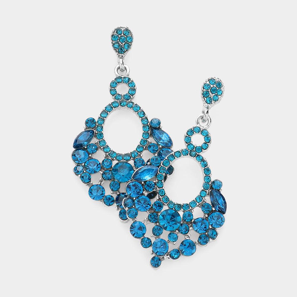 Blue Marquise Crystal Chandelier Statement Evening Earrings