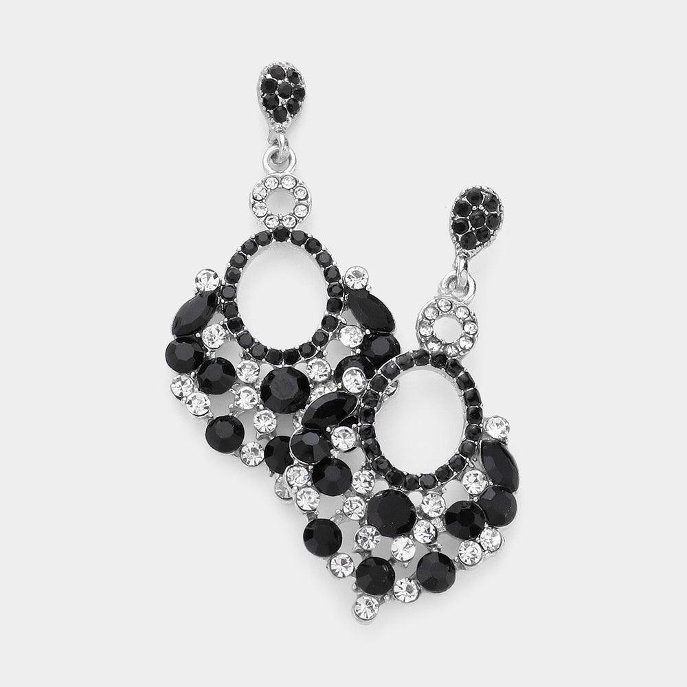 Black Marquise Crystal Chandelier Statement Evening Earrings