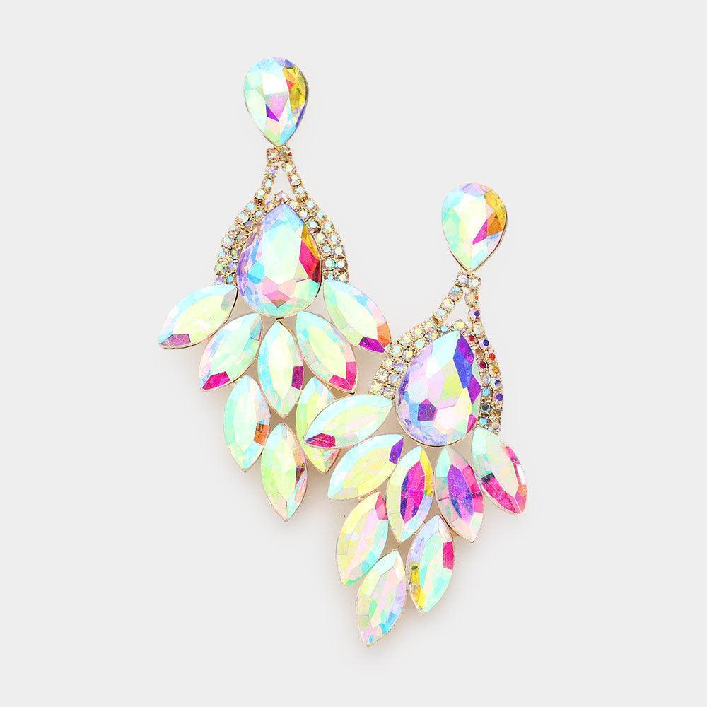 Gold Teardrop Accented Marquise Stone Cluster Evening Earrings - Jewelry Store by Erik Rayo