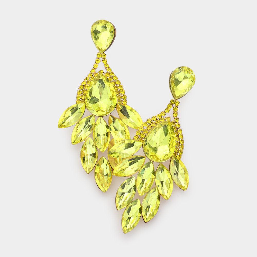 Yellow Teardrop Accented Marquise Stone Cluster Evening Earrings