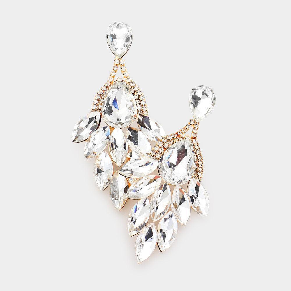 Gold Teardrop Accented Marquise Stone Cluster Evening Earrings - Jewelry Store by Erik Rayo